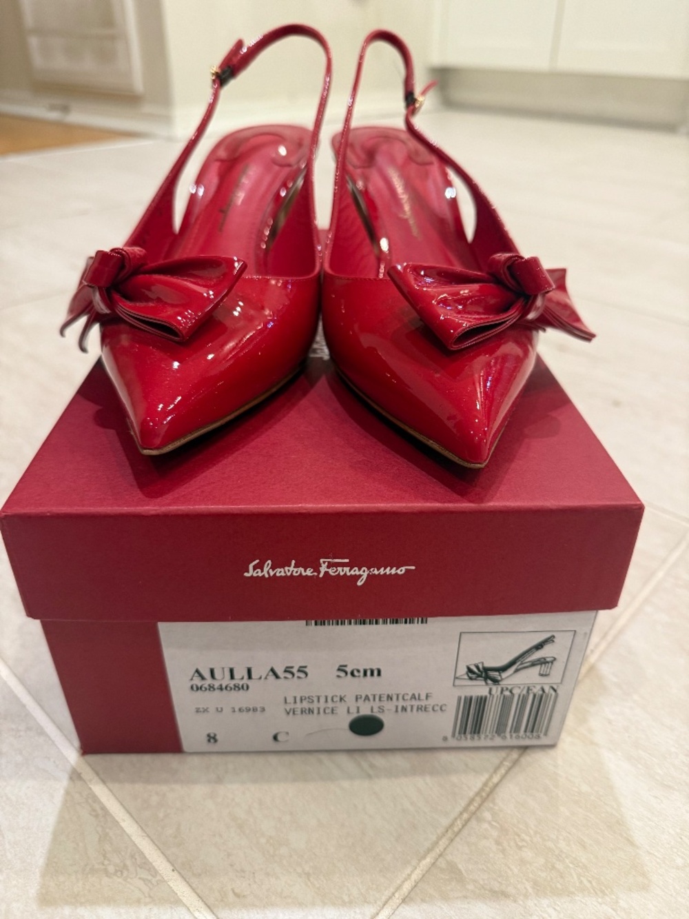 Salvatore Ferragamo Aulla 55 Slingback Pumps | Lipstick Red | Size 8C - Picture 7 of 7